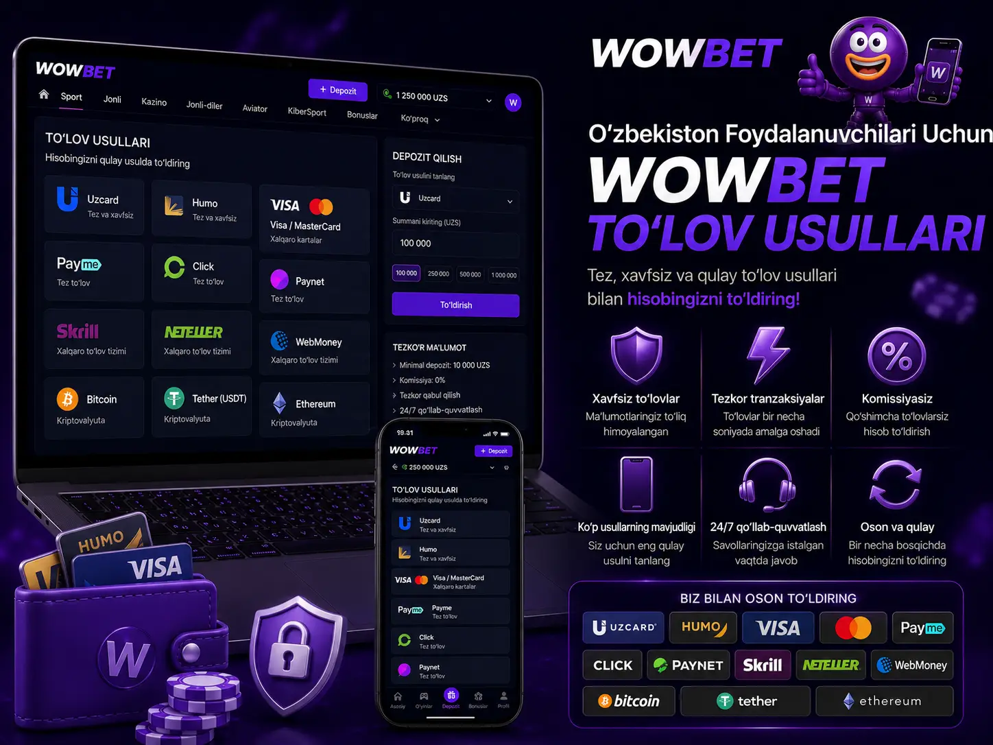 O‘zbekiston Foydalanuvchilari Uchun Wowbet to‘lov Usullari