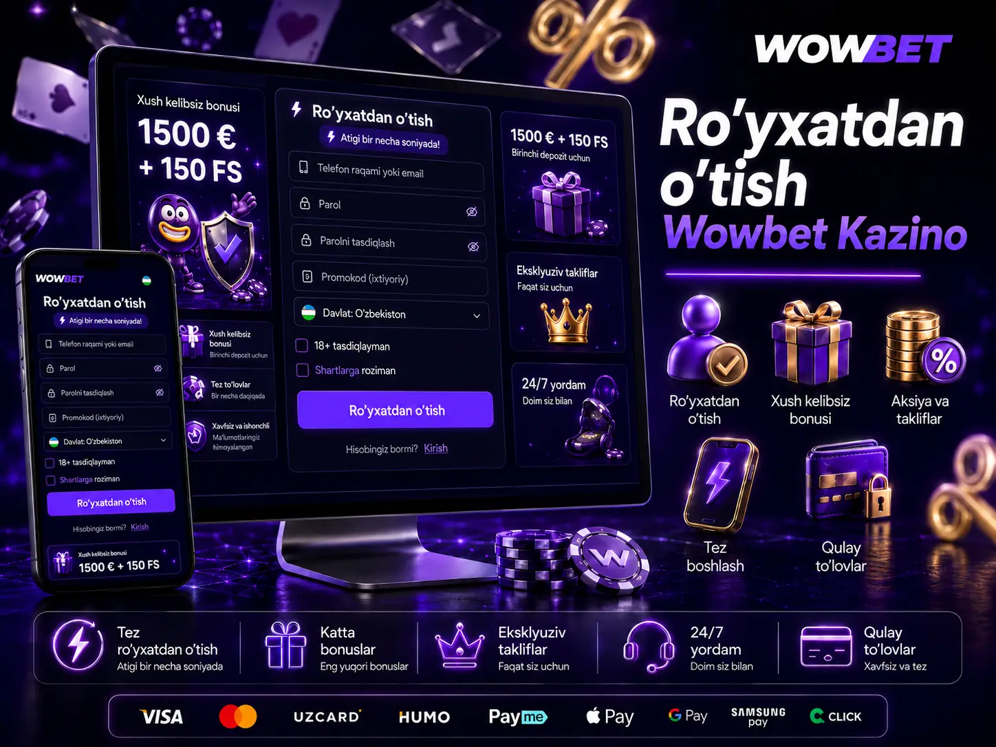 Ro'yxatdan o'tish Wowbet Kazino