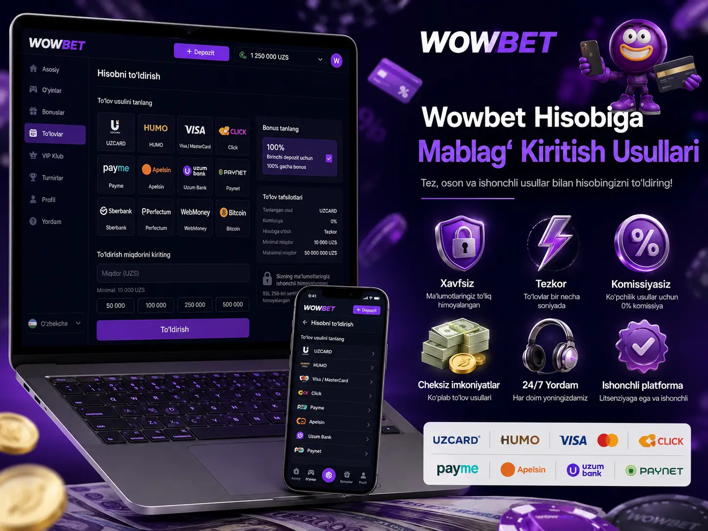 Wowbet Hisobiga Mablag‘ Kiritish Usullari
