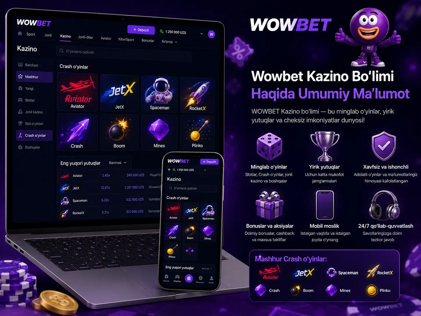 Wowbet Kazino Bo‘limi Haqida Umumiy Ma’lumot